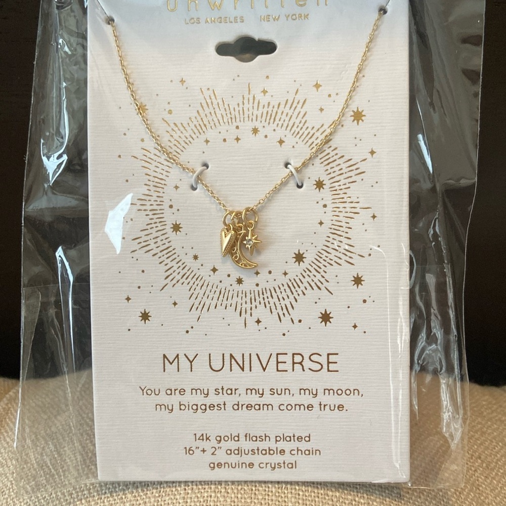 My Universe 14k gold plated necklace with charms. Very unique. Gift-ready. New